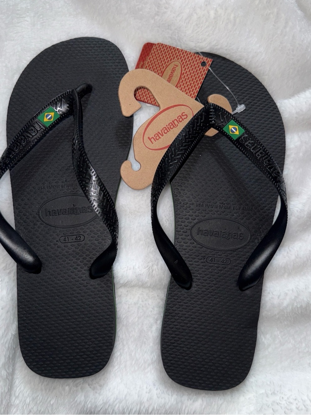Havaianas Black Flip Flops with Brazilian Flag Accent
